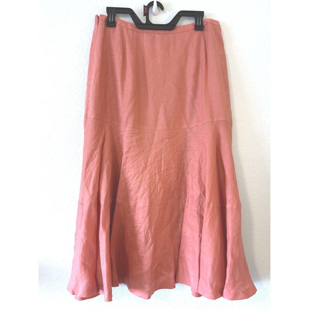 Lagenlook Linen Boho Rafaella Coral 100% Linen Mermaid Midi Skirt Size 10 - Picture 4 of 7